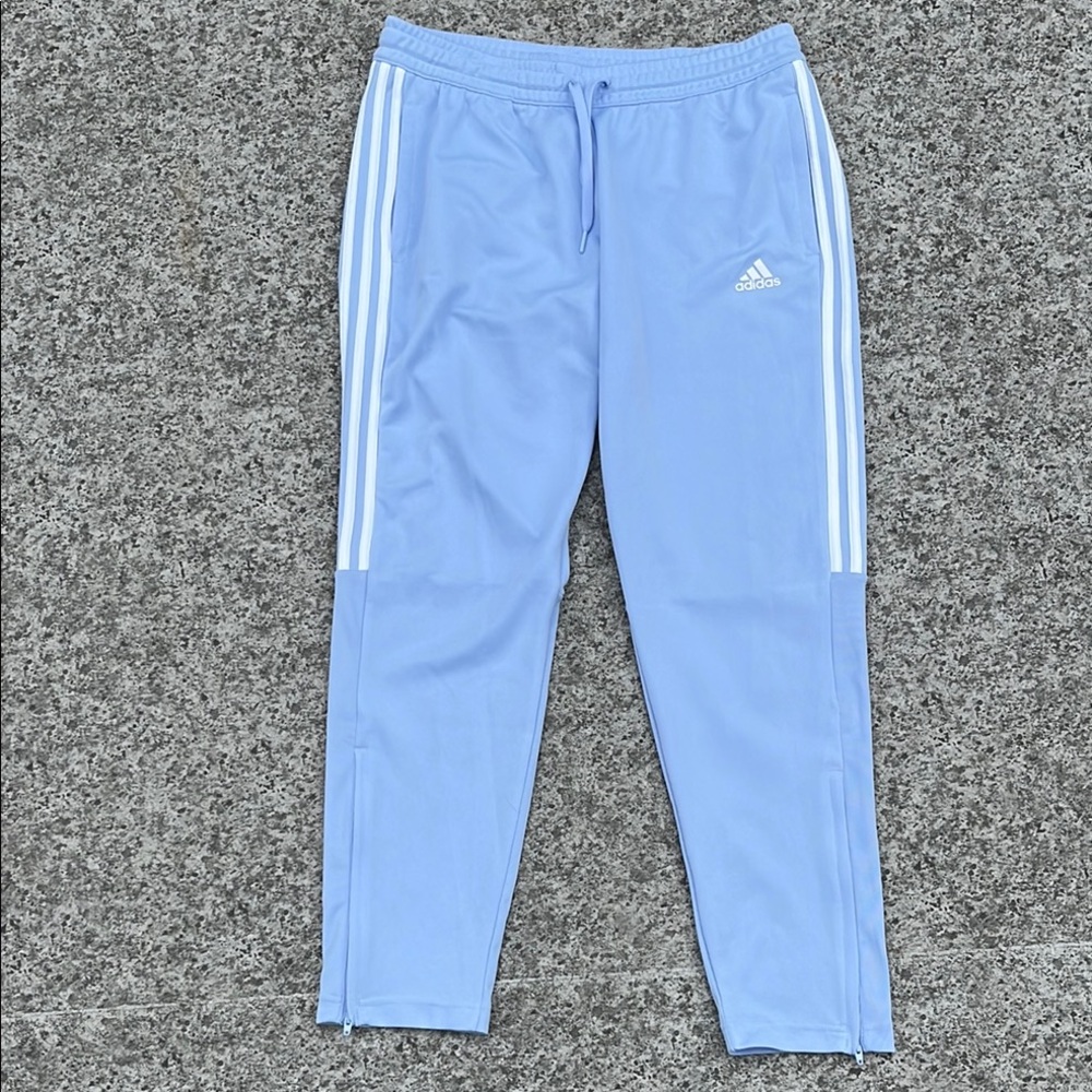 Adidas Blue and White Joggers with Signature Stripes